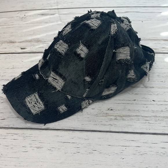 C.C. Distressed Denim Dark Wash Denim Baseball Cap One Size - Picture 9 of 10